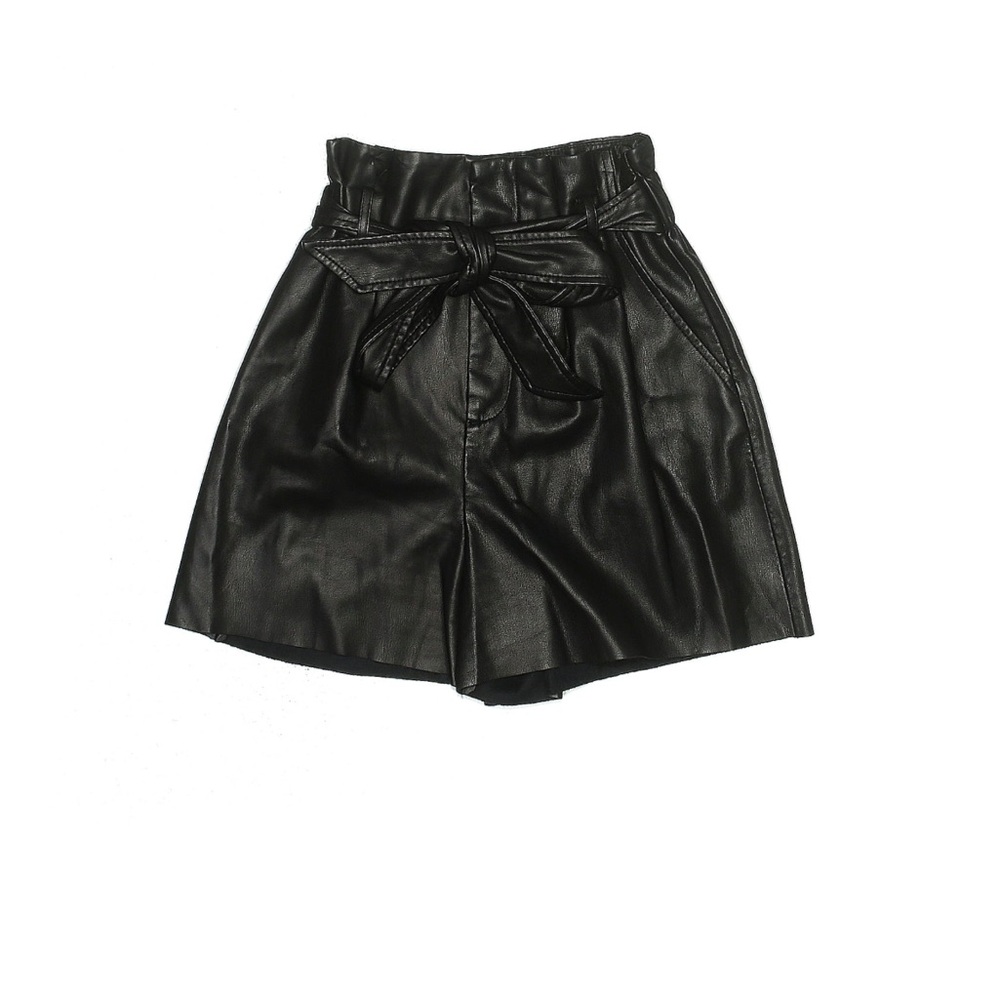 Zara Black Faux Leather Paperbag Shorts Size XS